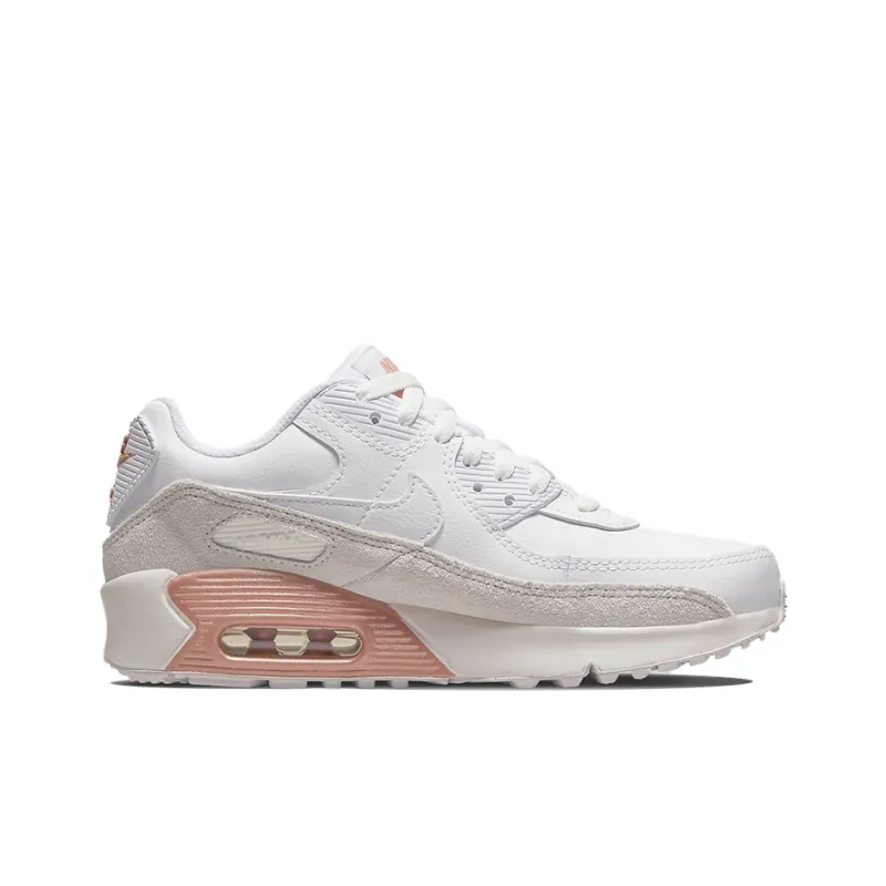 Nike Air Max 90 Anti-Slip And Wear-Resistant Lightweight Cushioning Low-Top Kids' Running Shoes White Pink Teenagers-1