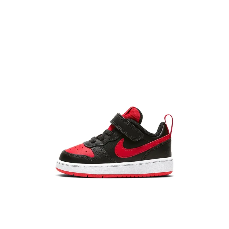Nike Court Borough Low 2 Slip-Resistant Cushioning Wear-Resistant Mid-Top Skateboard Shoes Black Red Infant And Toddler-0