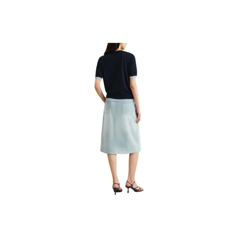 Yiner Denim Long Skirt Women's Light Blue-2
