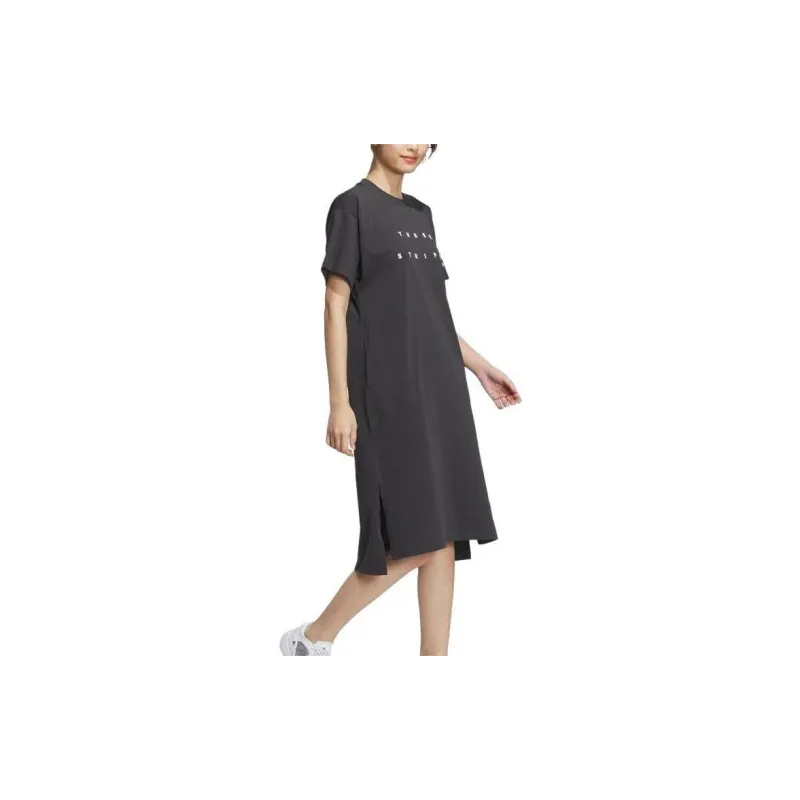 Adidas Loose Single-Sided Plain Knit T-Shirt Dress Short-Sleeved Dresses Women's Black-3