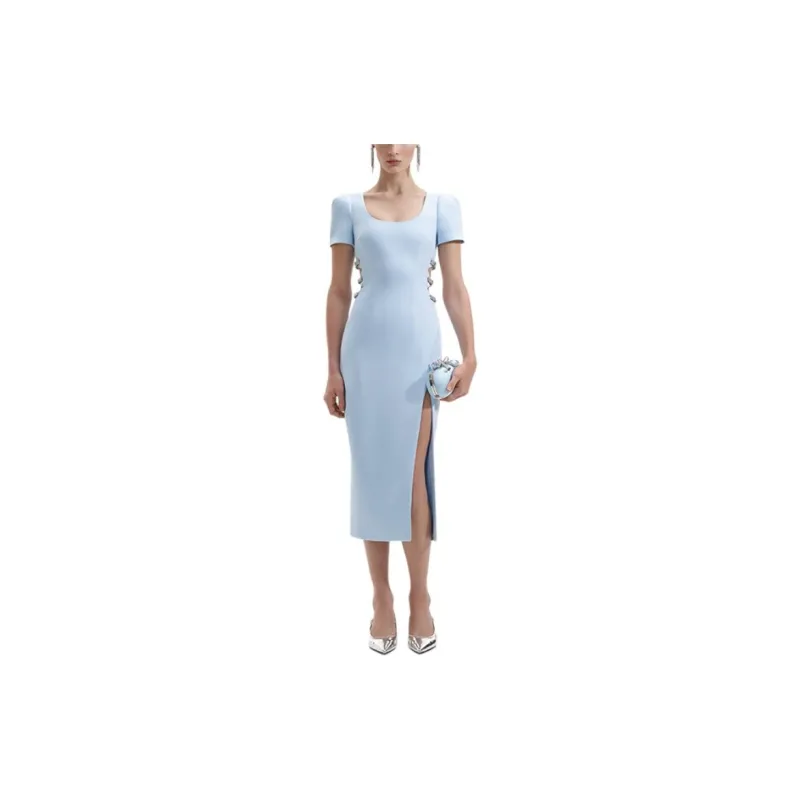Self portrait Short Sleeved Dresses Women's Misty Blue-1