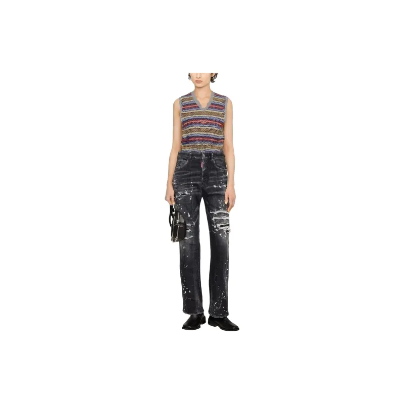 DSQUARED 2 Distressed Paint Splattered Bootut Jeans-1