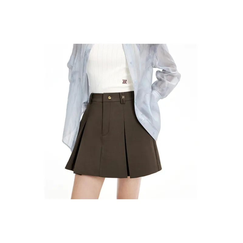 PEACEBIRD Casual Short Skirts Women's Brown-3
