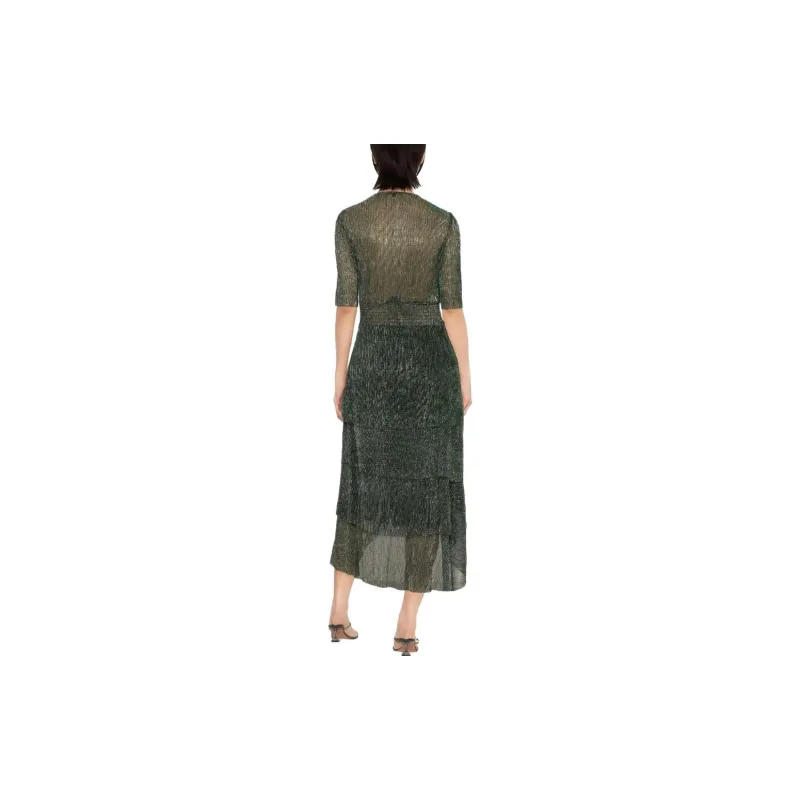 Maje Metallic-threading Ruffled Midi Dress-2