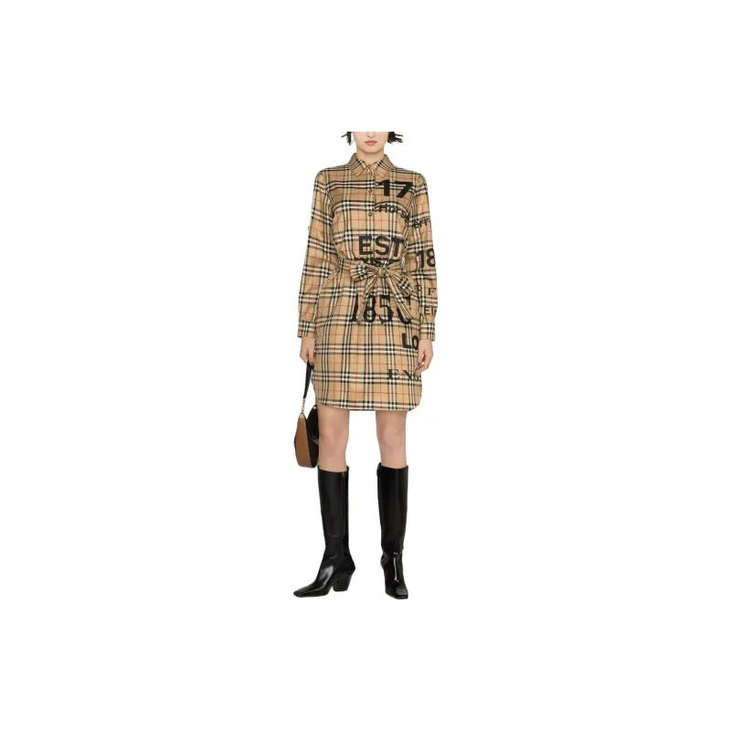 Burberry Long-Sleeved Dresses Women's Beige-1