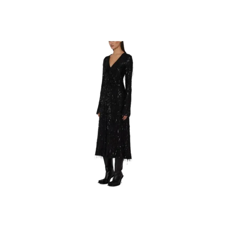 Rotate Sequin-embellished V-neck Midi Dress-2