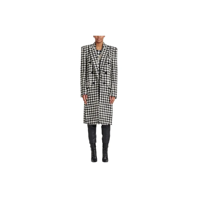BALMAIN Double Breasted Houndstooth Coat 'Blanc Cassé/Noir'-1