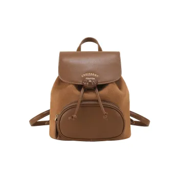 TOUTOU Fabric With Synthetic Leather Backpack Medium Size Women's Chocolate Brown