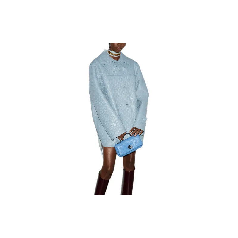 GUCCI FW24 Leather Jacket Women's Light Blue-4