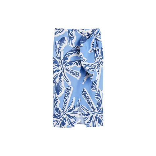 H&M Casual Long Skirts Women's Light Blue/Palm Tree