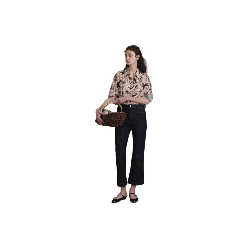 NICE PEOPLE Shirt Women's Khaki With Black Flowers-1