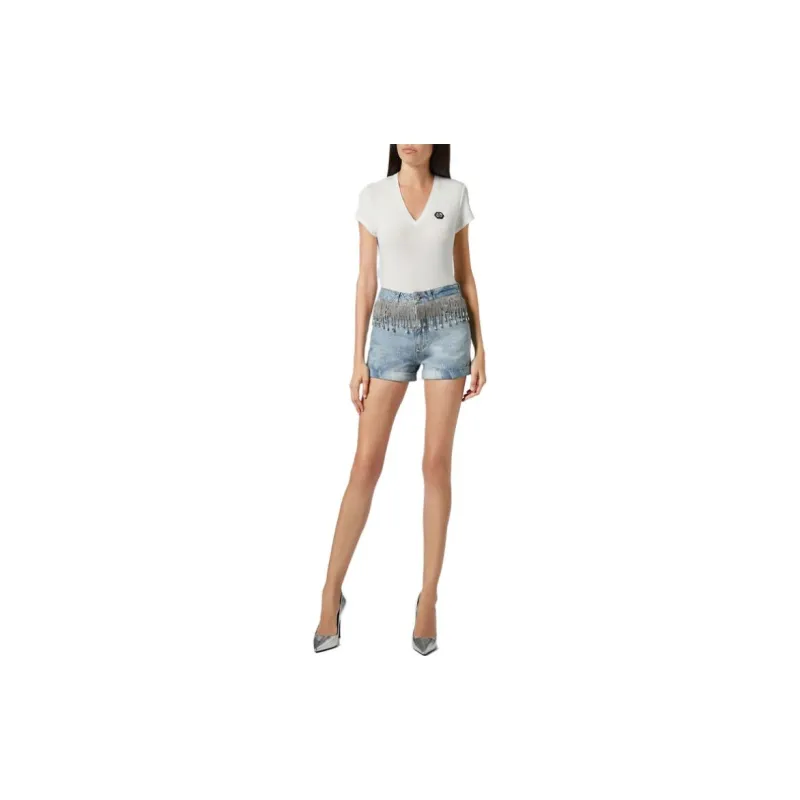 PHILIPP PLEIN Crystal embellished Denim Shorts-6
