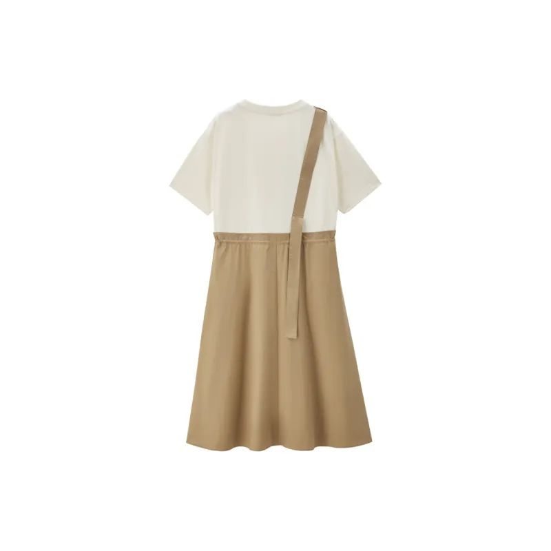 UNIQLO Short-Sleeved Dresses Women's Khaki & White-1
