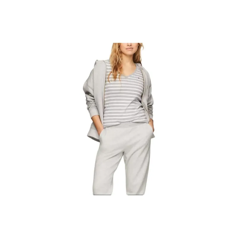 Tommy Hilfiger T Shirt Women's Light Gray & White Stripes-2