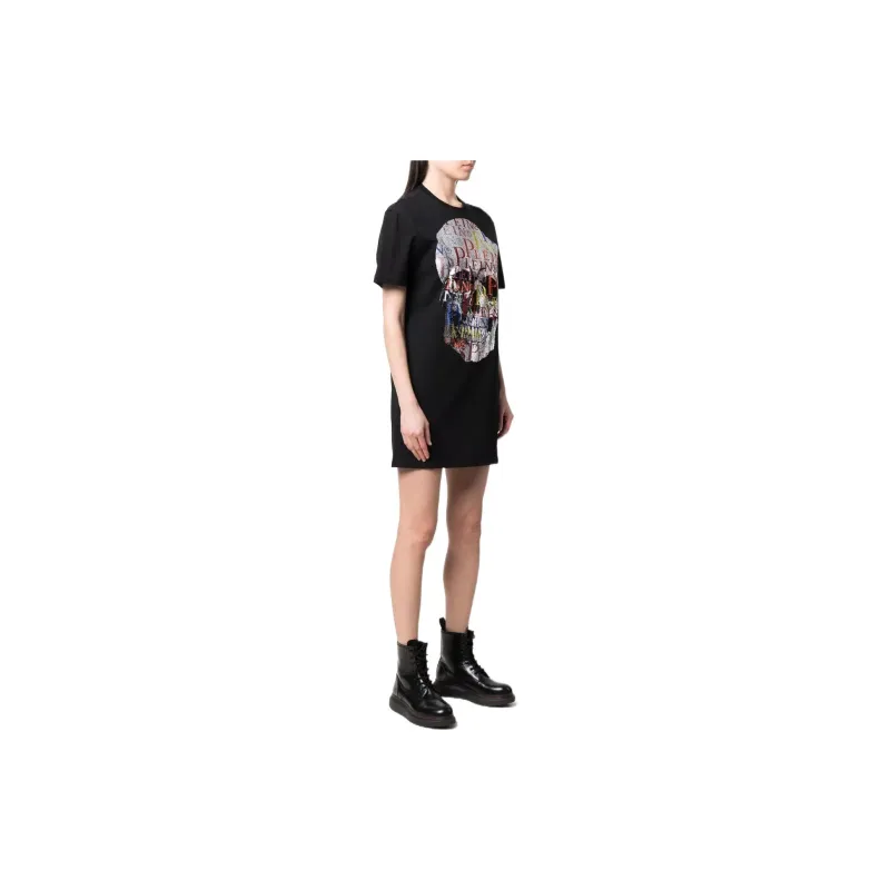 PHILIPP PLEIN Rhinestone skull T shirt Dress-3