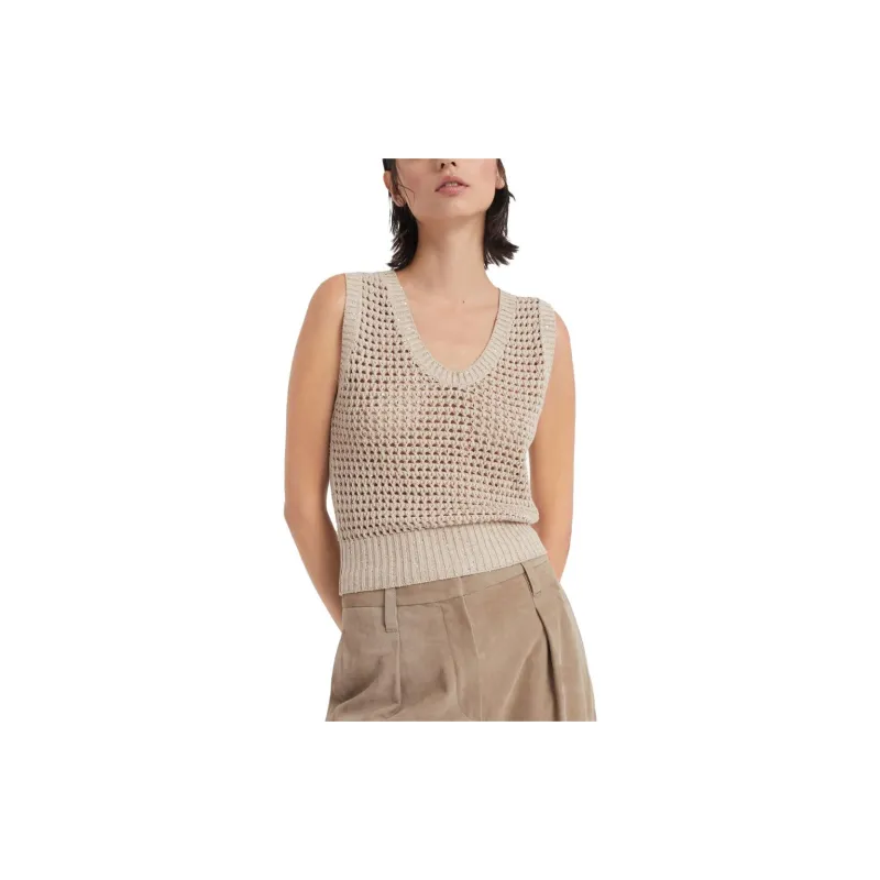 Brunello Cucinelli Sequin Embellished Open Knitted Vest-1