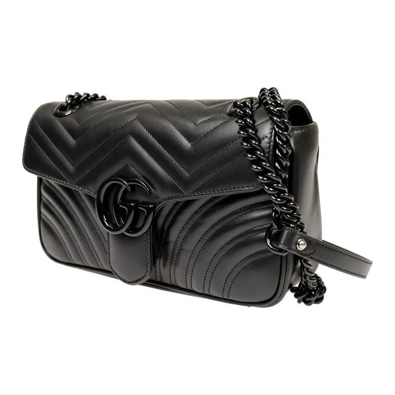 GUCCI GG Marmont Leather Shoulder Bag Crossbody Bag Small Size Women's Black-1