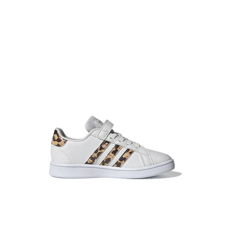 Adidas Neo GRAND COURT Breathable Low Top Kids' Skateboarding Shoes White Leopard Print Children Aged 3 7 Years Old-1