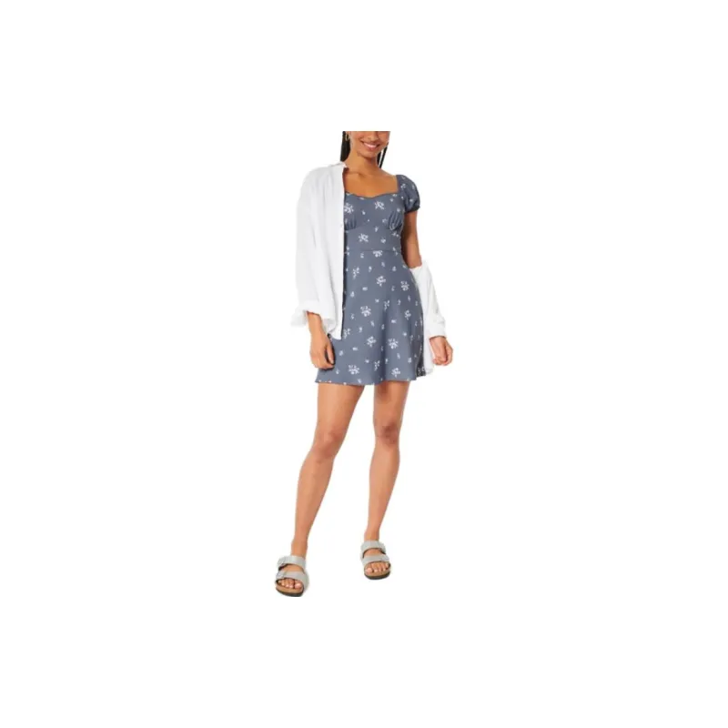 Hollister Short-Sleeved Dresses Women's Blue Floral-1