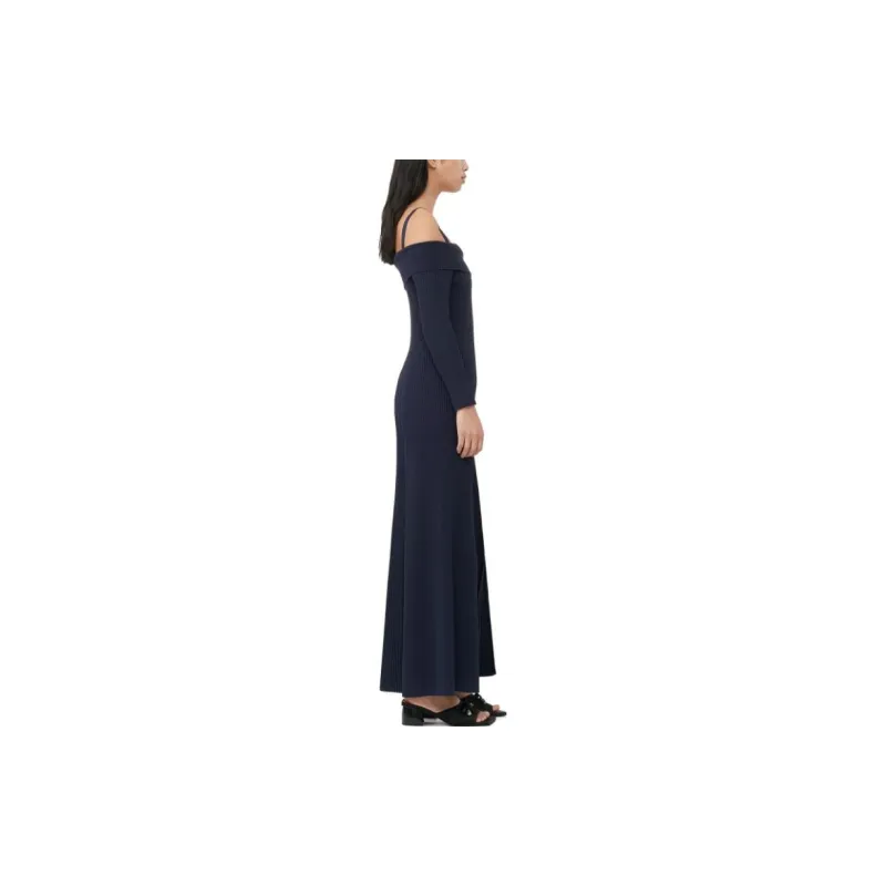 GANNI Melange Knitted Off Shoulder Maxi Dress-4