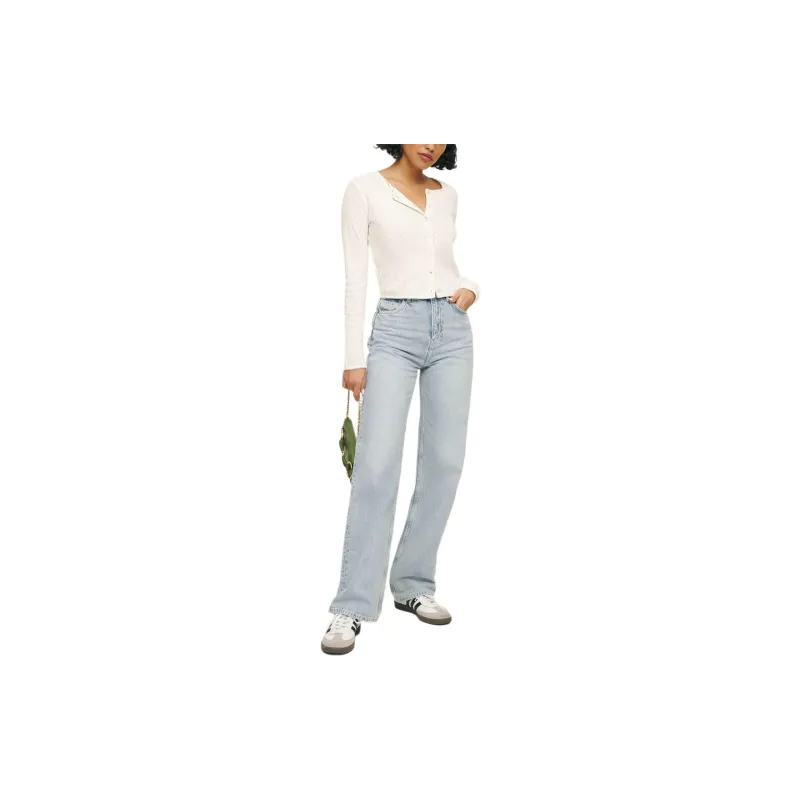 REFORMATION Ari Pointelle Knit Cardigan Knitwear Women's White-1
