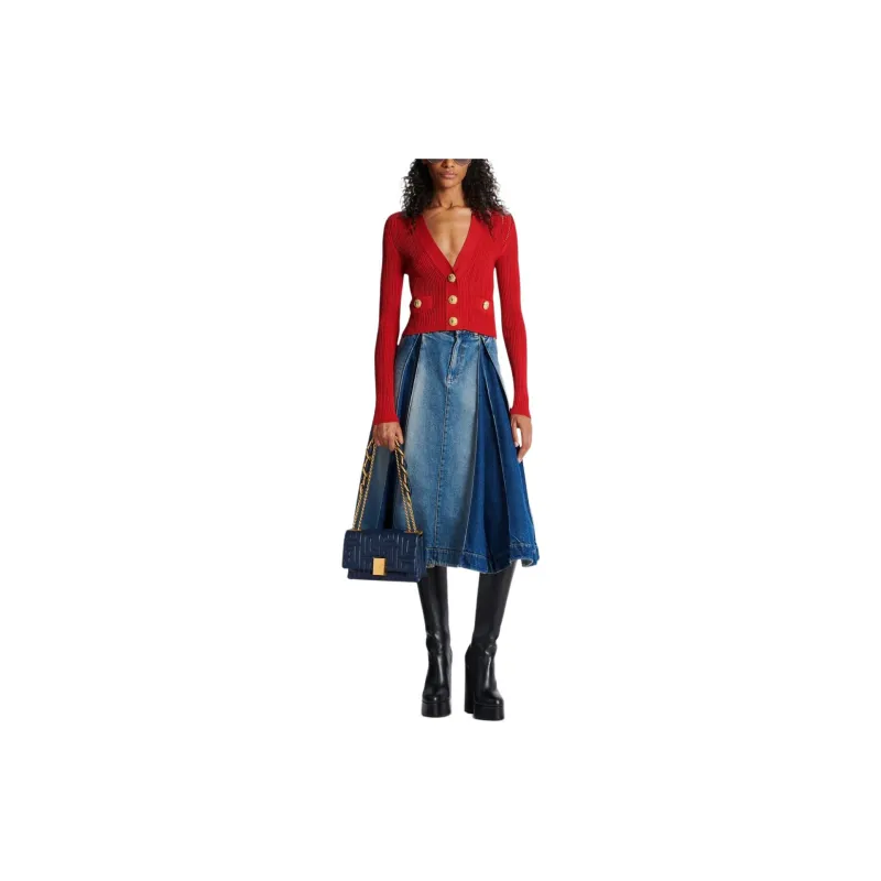 BALMAIN V neck Cropped Cardigan-1