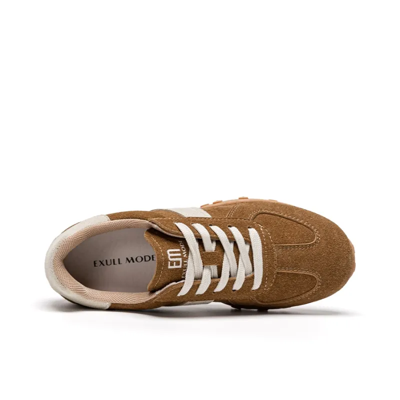 EXULL Q Soft Soled Vintage German Army Trainers Wear Resistant Slip Resistant Low Top Casual Shoes Women's Camel-2
