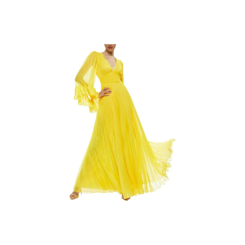 ALICE+OLIVIA Selene V neck Pleated Maxi Dres-1