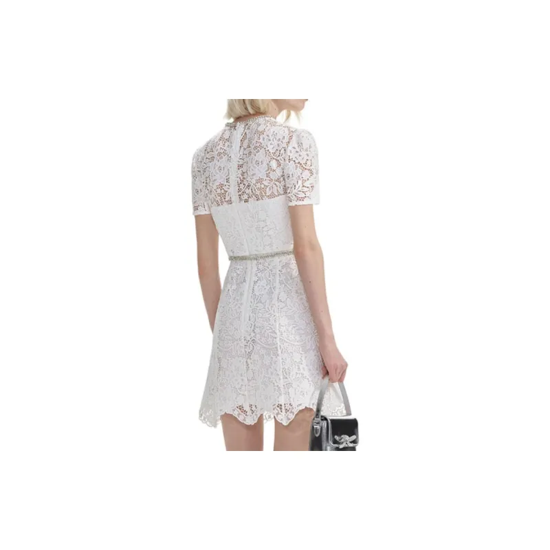 Self portrait Short Sleeved Dresses Women's Pure White-2