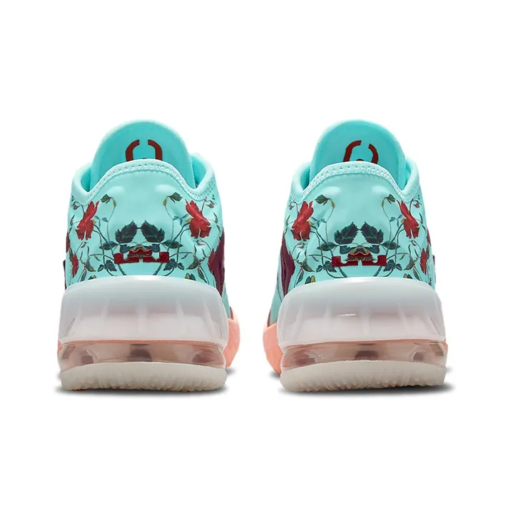 Nike Lebron 18 Low Floral Abrasion Resistant Shock Absorbers Low Top Children's Basketball Shoes Blue Red Unisex-4