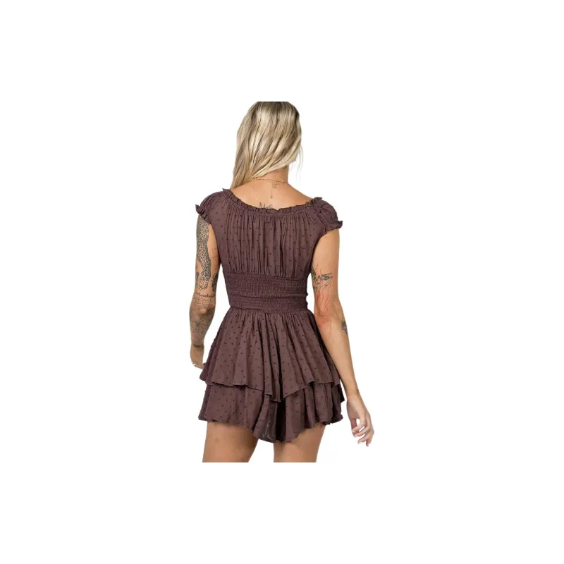 PRINCESS POLLY THE LOVE GALORE ROMPER BROWN Short-Sleeved Dresses Women's BROWN/Brown-2