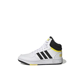 Adidas Neo Hoops Mid K Anti Slip Wear Resistant Mid Top Skateboard Shoes White Black Yellow Kids'