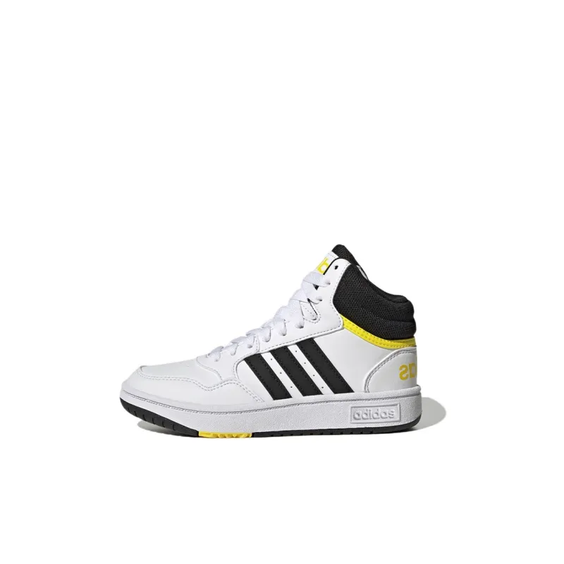 Adidas Neo Hoops Mid K Anti Slip Wear Resistant Mid Top Skateboard Shoes White Black Yellow Kids'-0