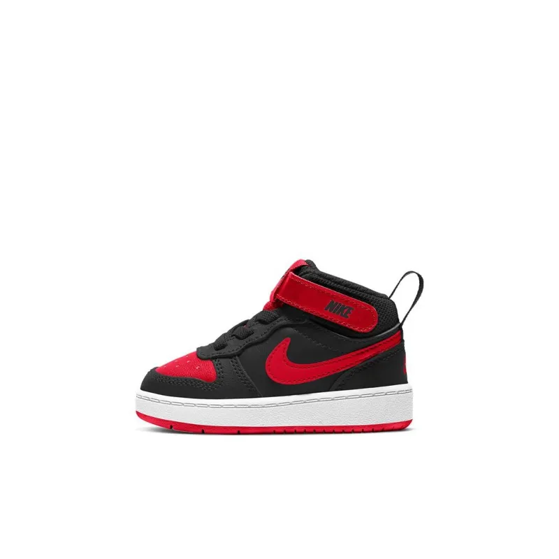 Nike Court Borough Mid 2 Slip-Resistant Cushioning Wear-Resistant Mid-Top Skateboard Shoes Black Red Infant And Toddler-0