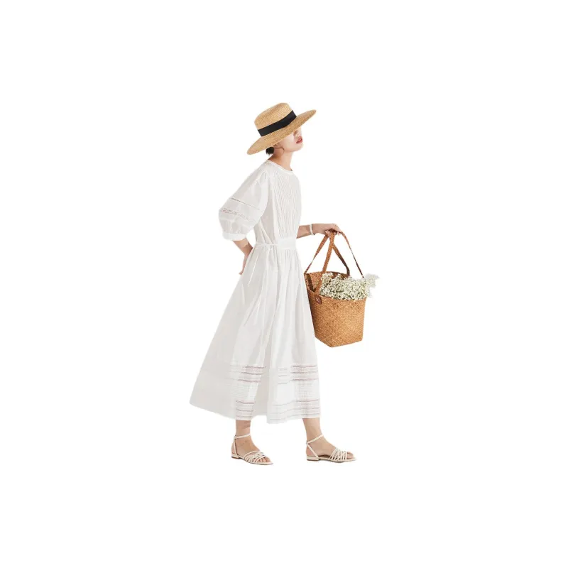 ZIMO Short Sleeved Dresses Women's White-3