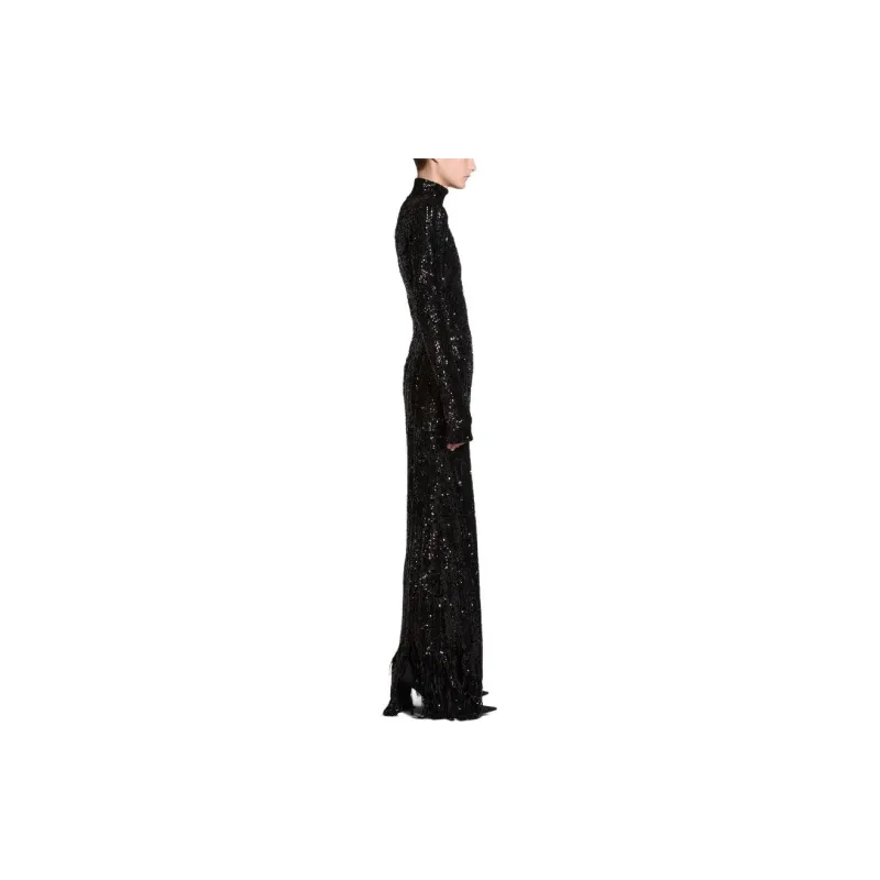 Balenciaga Long-Sleeved Dress Regular Fit Women's Black-4