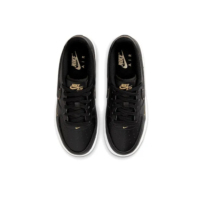 Nike Air Force 1 Slip-Resistant Cushioning Wear-Resistant Low-Top Kids' Skateboarding Shoes Black Gold Teenagers-3