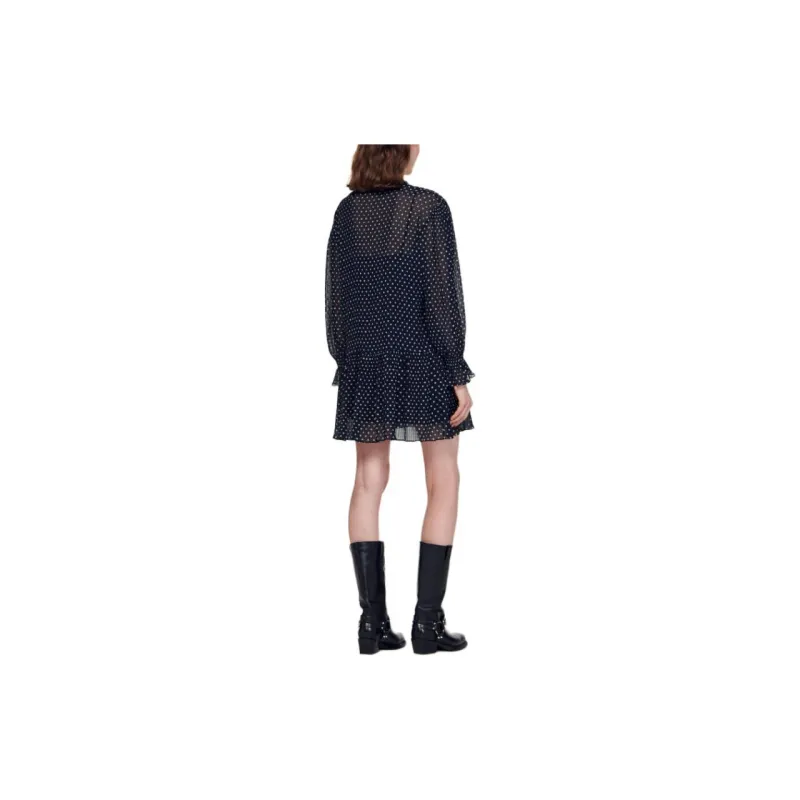 Sandro Short Polka Dot Dress Long-Sleeved Dresses Women's Blue-3