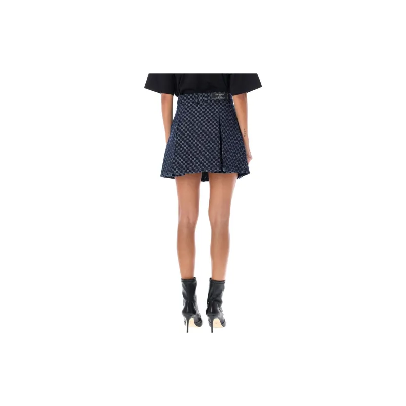 BALMAIN Mini Monogram Denim Short Flare Skirt 'Blue'-1