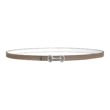 HERMES Calfskin Leather Belts Women's Taupe/White Width: 1.3cm