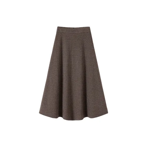 TOUCH Casual Long Skirts Women's Dark Coffee Plaid