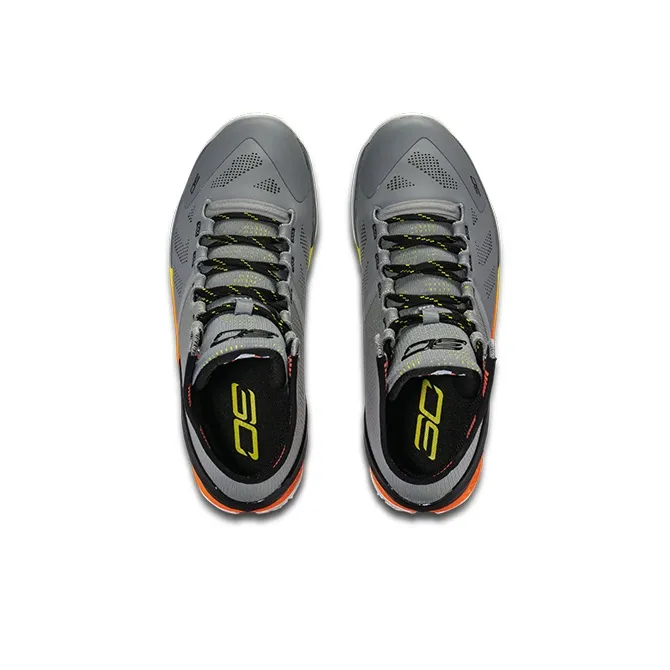 Under Armour Curry 2 Anti-Slip Wear-Resistant High-Top Performance Basketball Shoes Gray Yellow Teenagers-3