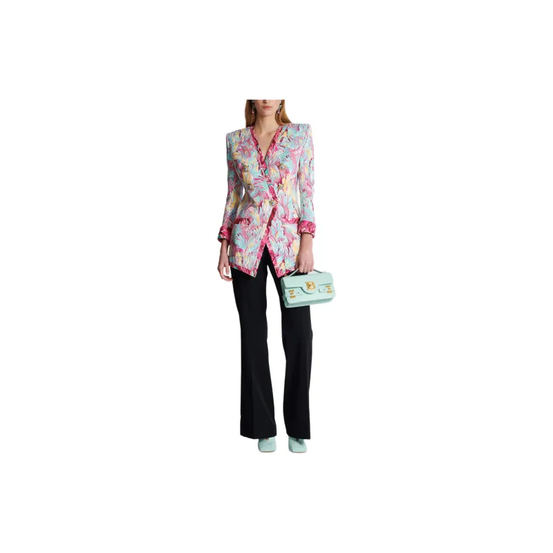 BALMAIN Feather Printed Long 6 Button Jacket-1