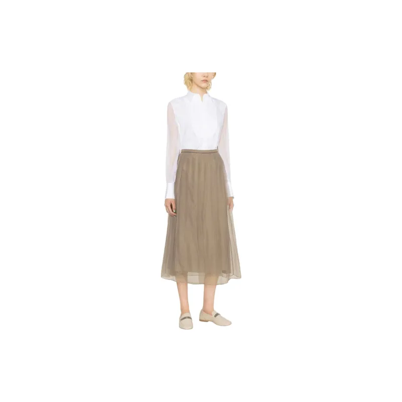 Brunello Cucinelli Pleated Tulle Midi Skirt-1