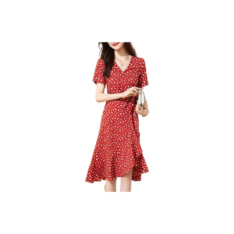 Mo Han Yi Mei Short Sleeved Dress Women's Red-1