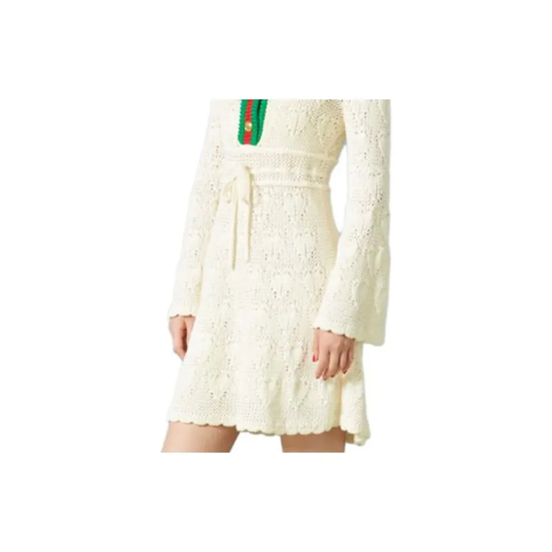 GUCCI Long Sleeved Dress Women's Ivory White-5
