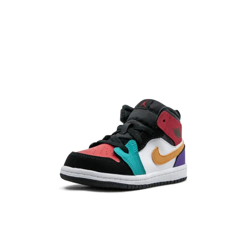 Jordan Air Jordan 1 Slip-Resistant Cushioning Wear-Resistant High-Top Toddler Shoes Black Red Blue Infant And Toddler-1