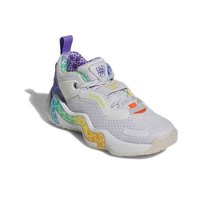 Adidas D.O.N. Issue #3 J Mid Top Performance Basketball Shoes Gray Teenagers-2