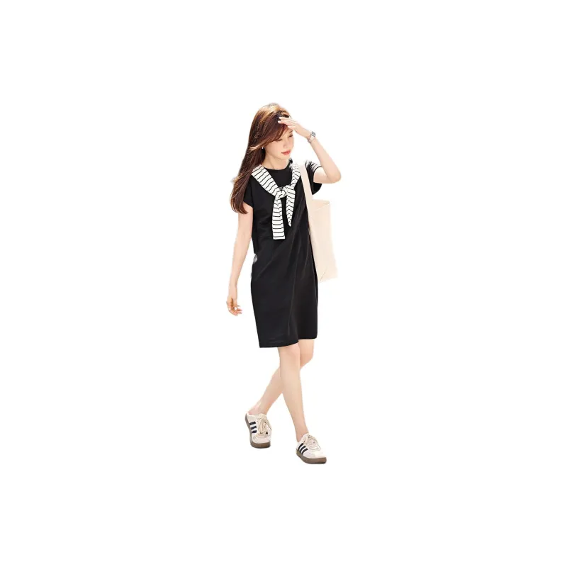 Mo Han Yi Mei Short Sleeved Dress Women's Black-4
