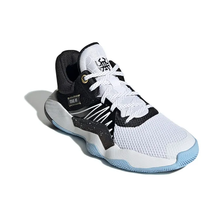 Adidas D.O.N. Issue #1 J Mitchell Slip Resistant Cushioning Low Top Performance Basketball Shoes Black White Teenagers-2